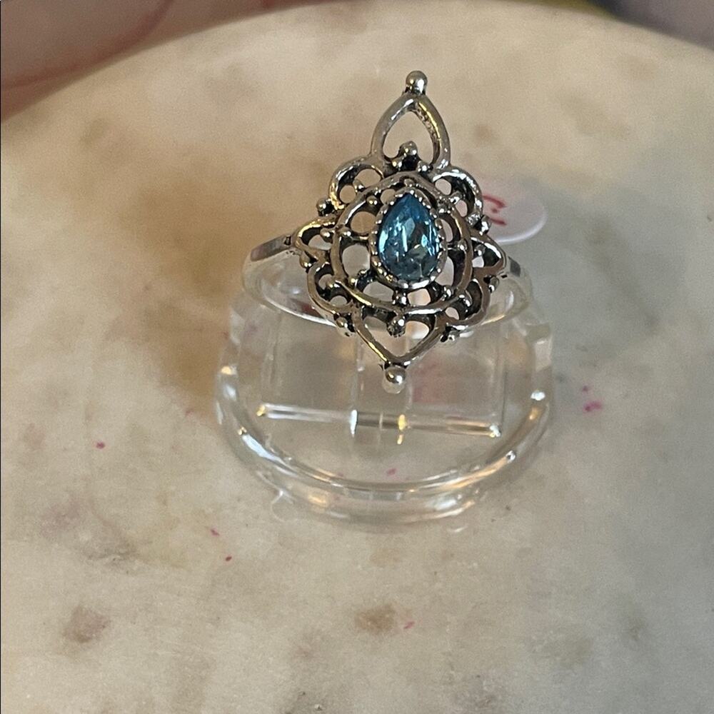 Elegant Silver and Blue  Ring 7.5